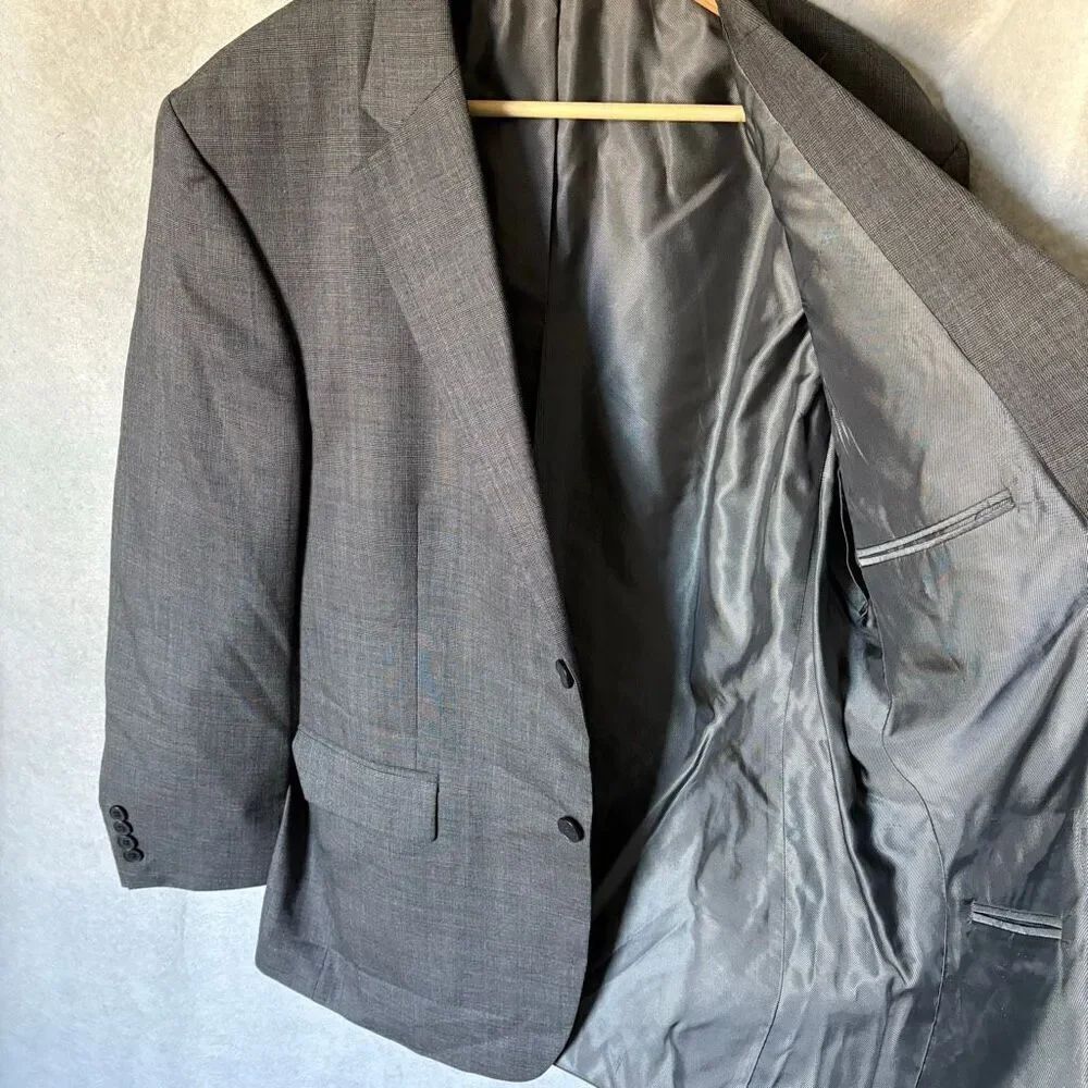 Vtg Oscar de la Renta Men’s Gray Wool Cashmere Button Blazer Size 42R Glen Plaid - Picture 7 of 7